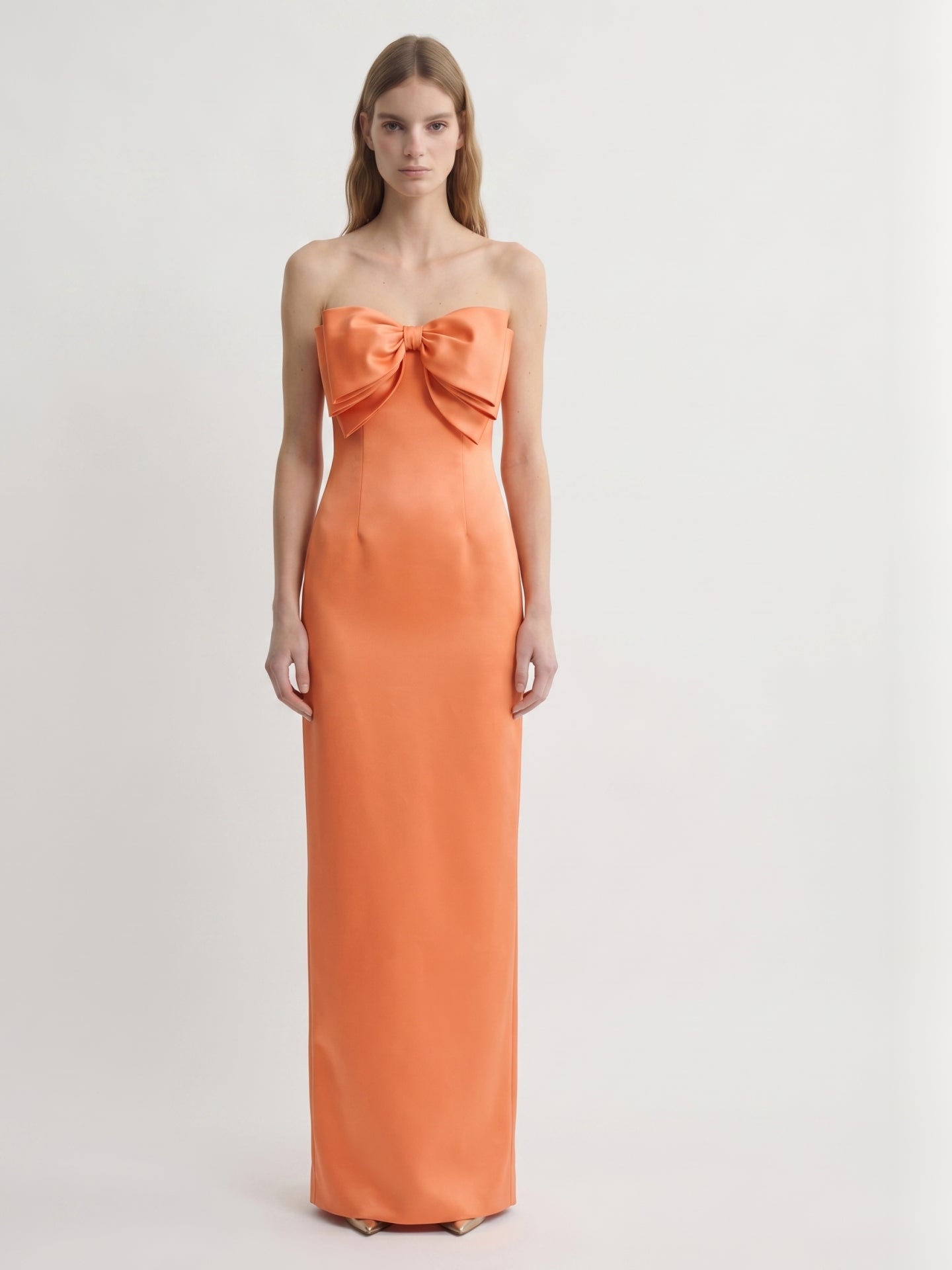 Architectural Orange Satin Sheath Bridesmaid Dress Architectural Orange Satin Sheath Bridesmaid Dress