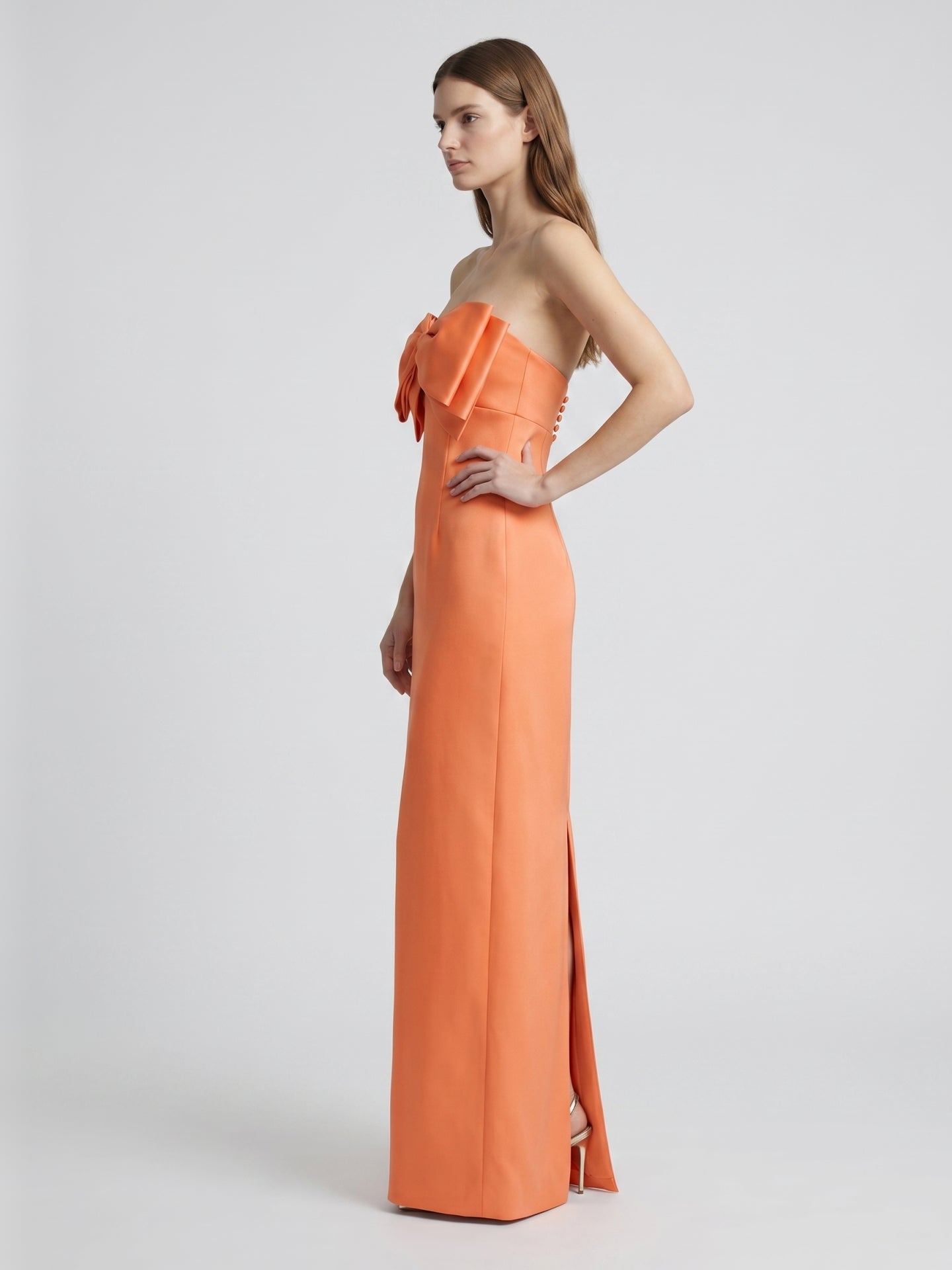 Architectural Orange Satin Sheath Bridesmaid Dress | BUQIQI BUQIQI DRESSES Architectural Orange Satin Sheath Bridesmaid Dress | BUQIQI BUQIQI DRESSES