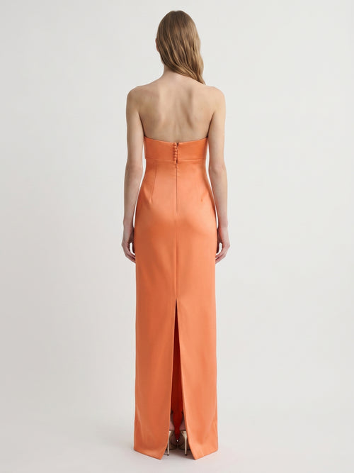 Architectural Orange Satin Sheath Straight Neck Backless Floor-Length Bridesmaid Dress with Bow
