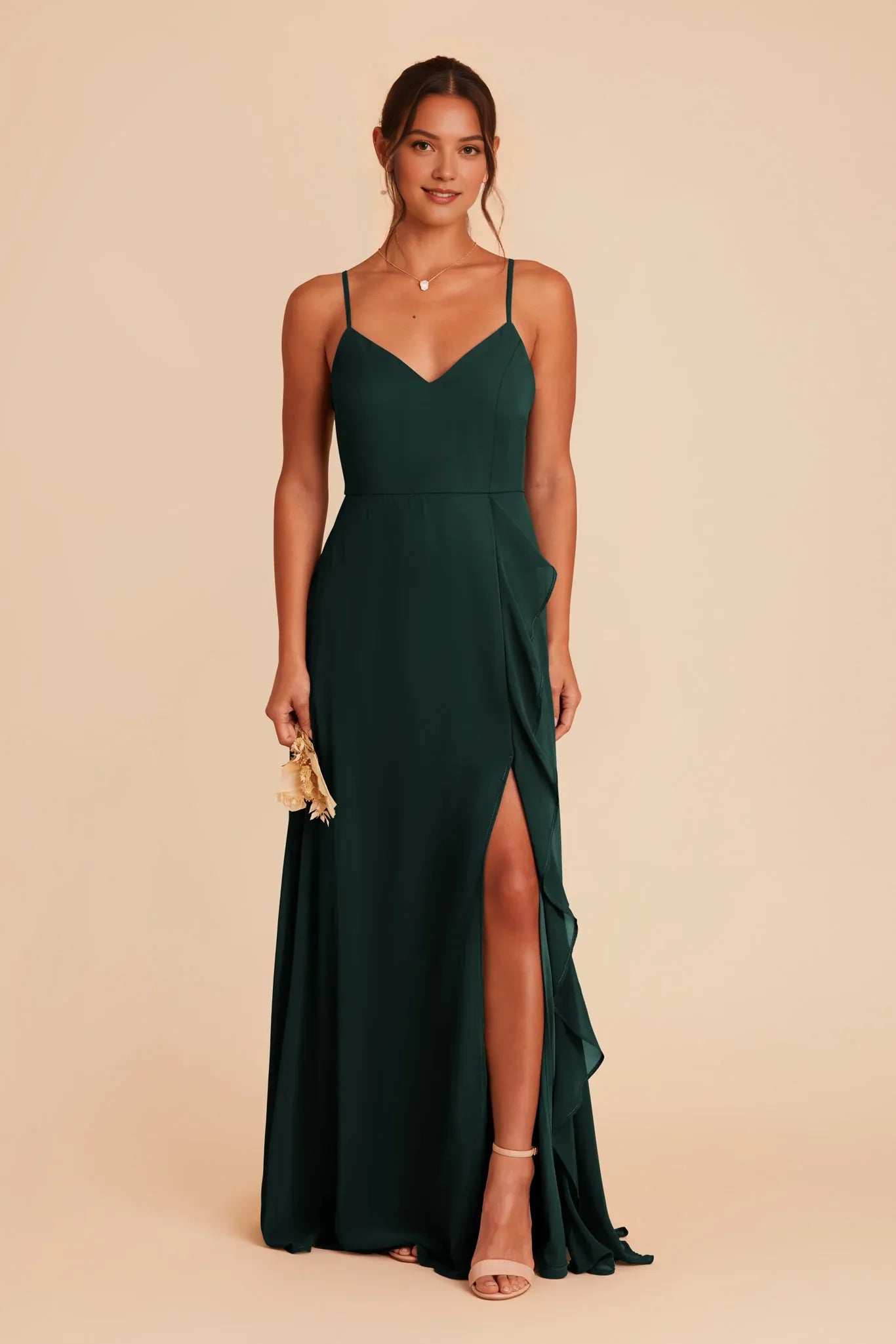 Bargain A-Line V Neck Sleeveless Chiffon Slit Maxi Bridesmaid Dress