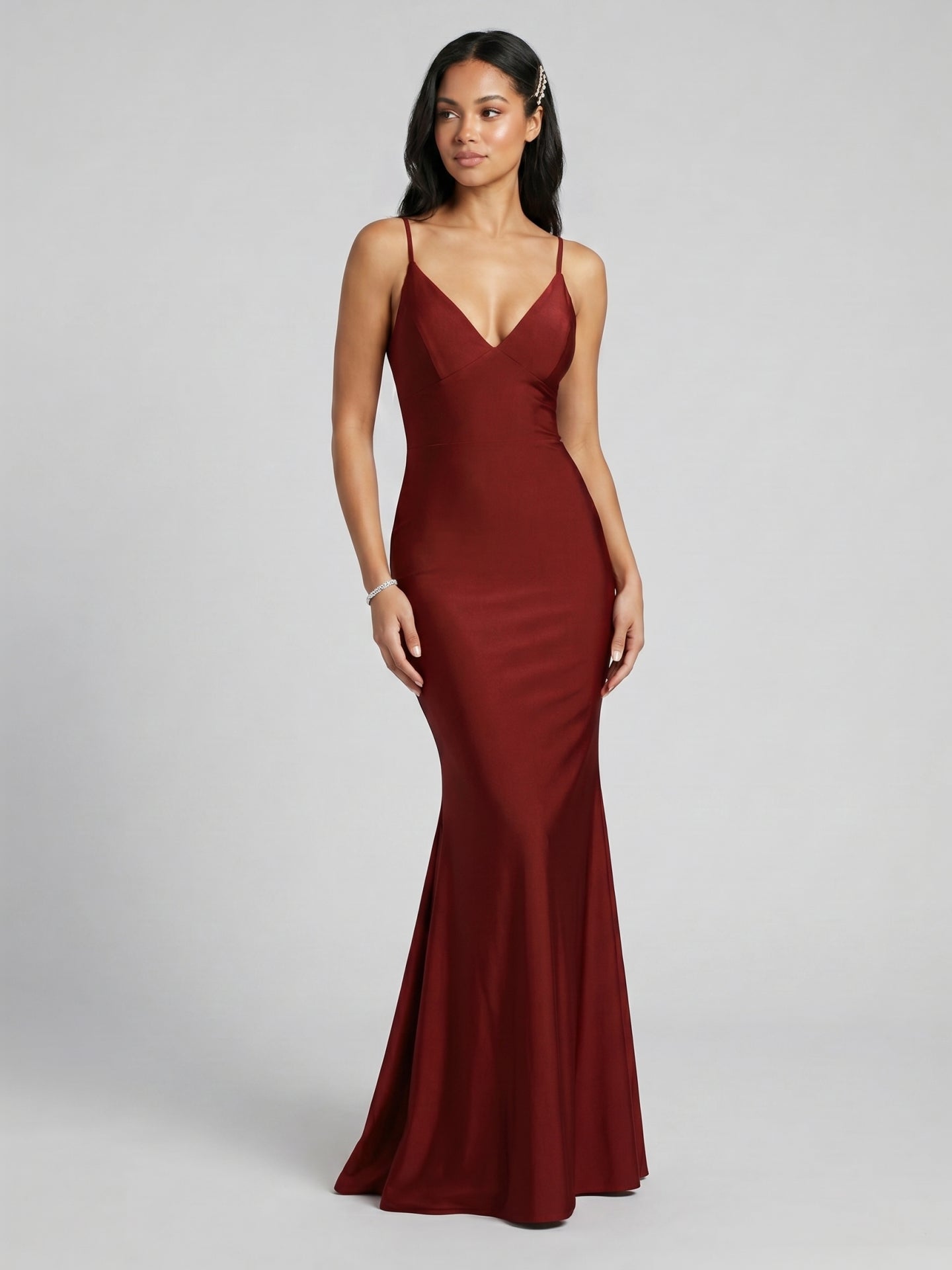 Beautiful Back Burgundy Satin Mermaid Bridesmaid Dress