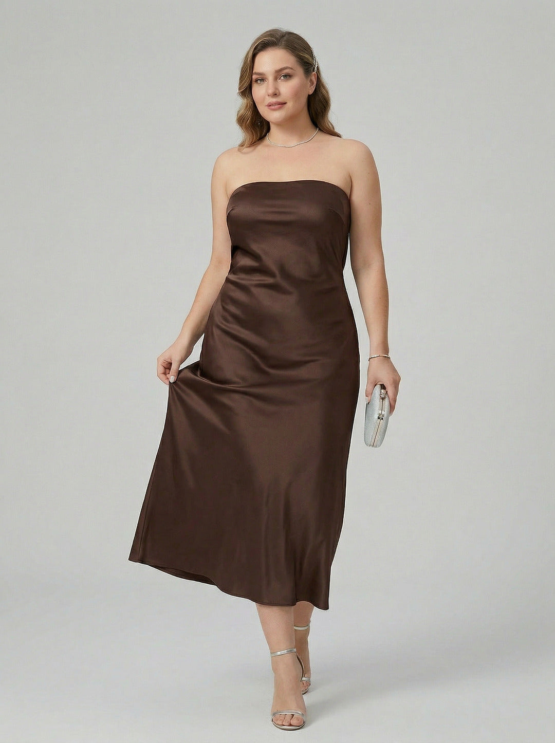 Beautiful Back Espresso Satin Sheath Straight Neck Backless Ankle-Length  Bridesmaid Dress