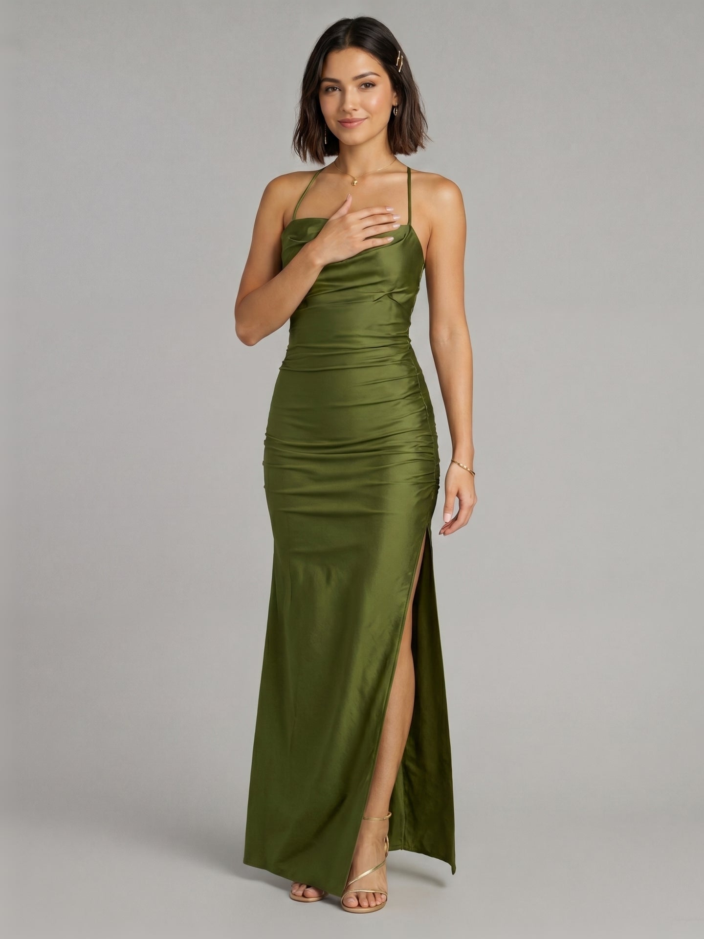 Beautiful Back Olive Green Stretch Knit column Bridesmaid Dress | BUQIQI BuQiQi Dress Beautiful Back Olive Green Stretch Knit column Bridesmaid Dress | BUQIQI BuQiQi Dress