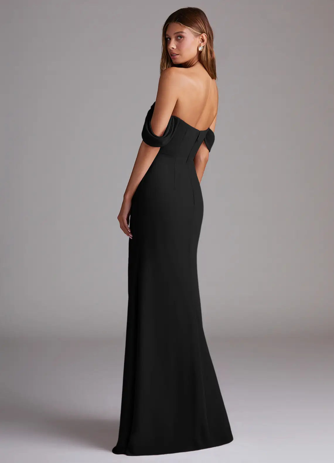 Black Bridesmaid Dress with Off-the-Shoulder Neckline, Open Back and High Side Slit