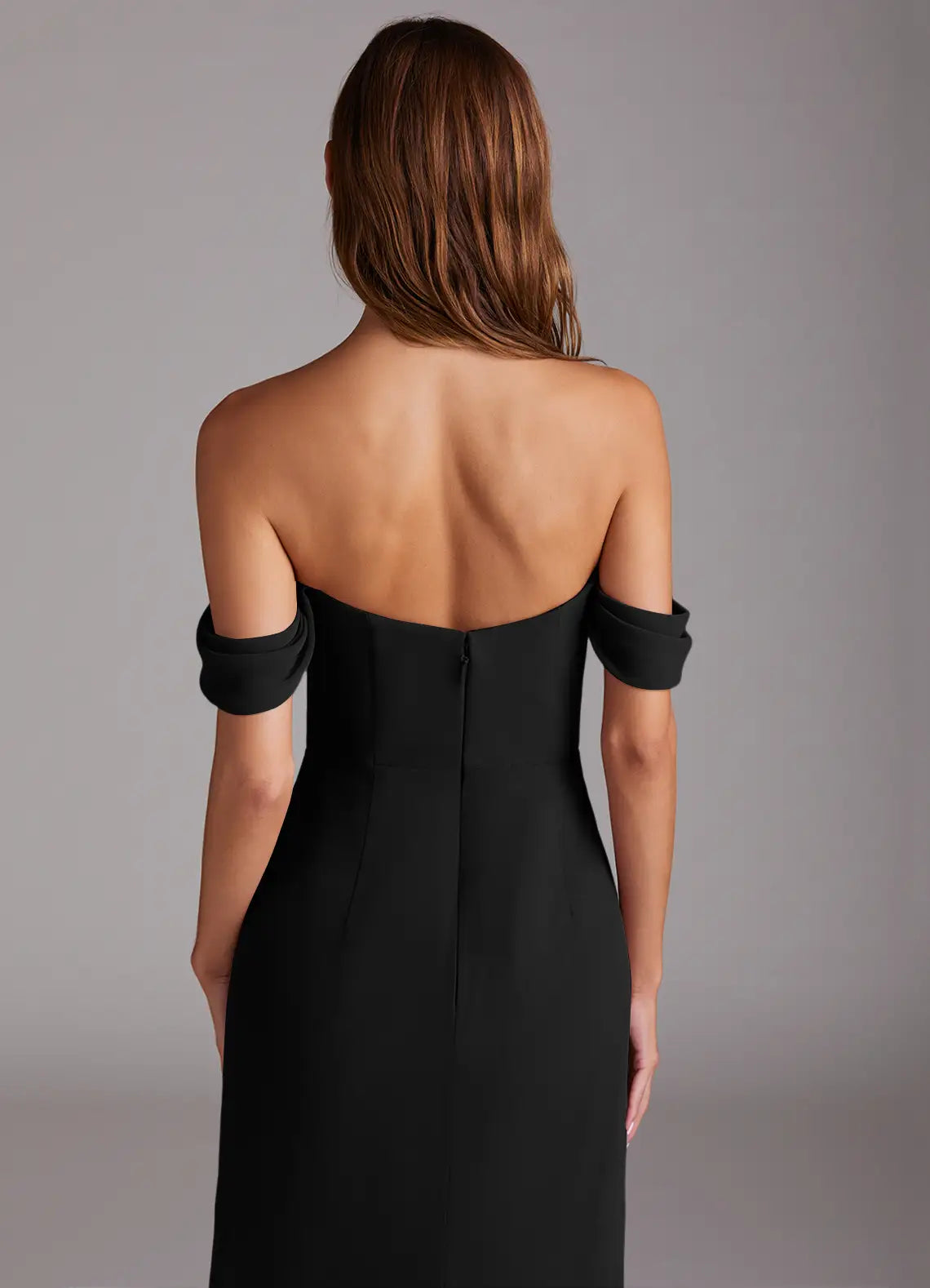 Black Bridesmaid Dress with Off-the-Shoulder Neckline, Open Back and High Side Slit