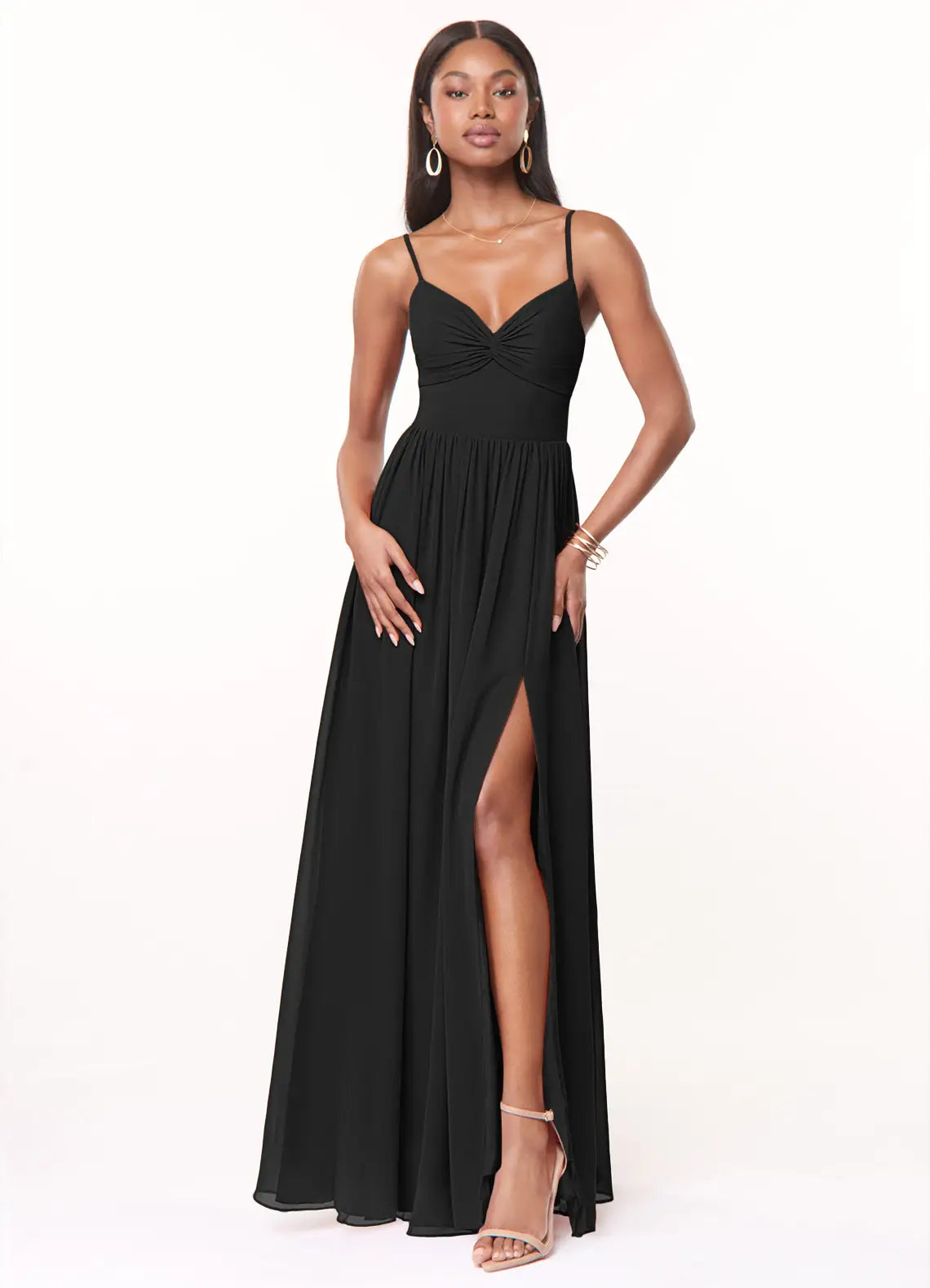 Black Bridesmaid Dress with Spaghetti Straps, Back Bow Detail and Convenient Side Pockets