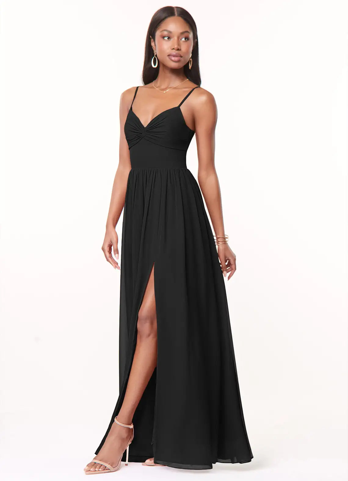 Black Bridesmaid Dress with Spaghetti Straps, Back Bow Detail and Convenient Side Pockets