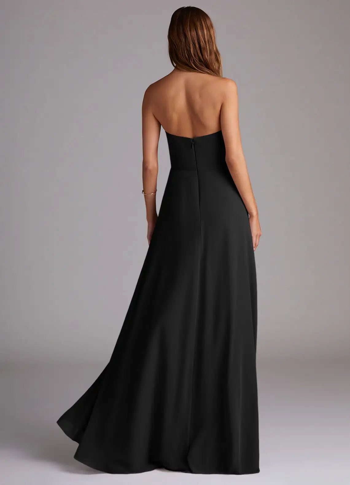 Black Bridesmaid Dress with Strapless Neckline, Open Back and Convenient Side Pockets