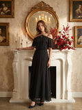Black Chiffon A-Line Halter Back Zip Floor-Length Ruffle Bridesmaid Dress