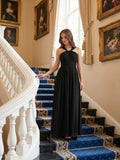 Black Chiffon A-Line Halter V-Back Floor-Length Pleated Bridesmaid Dress