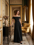 Black Chiffon A-Line Off-the-Shoulder Back Zip Floor-Length Ruffle Bridesmaid Dress