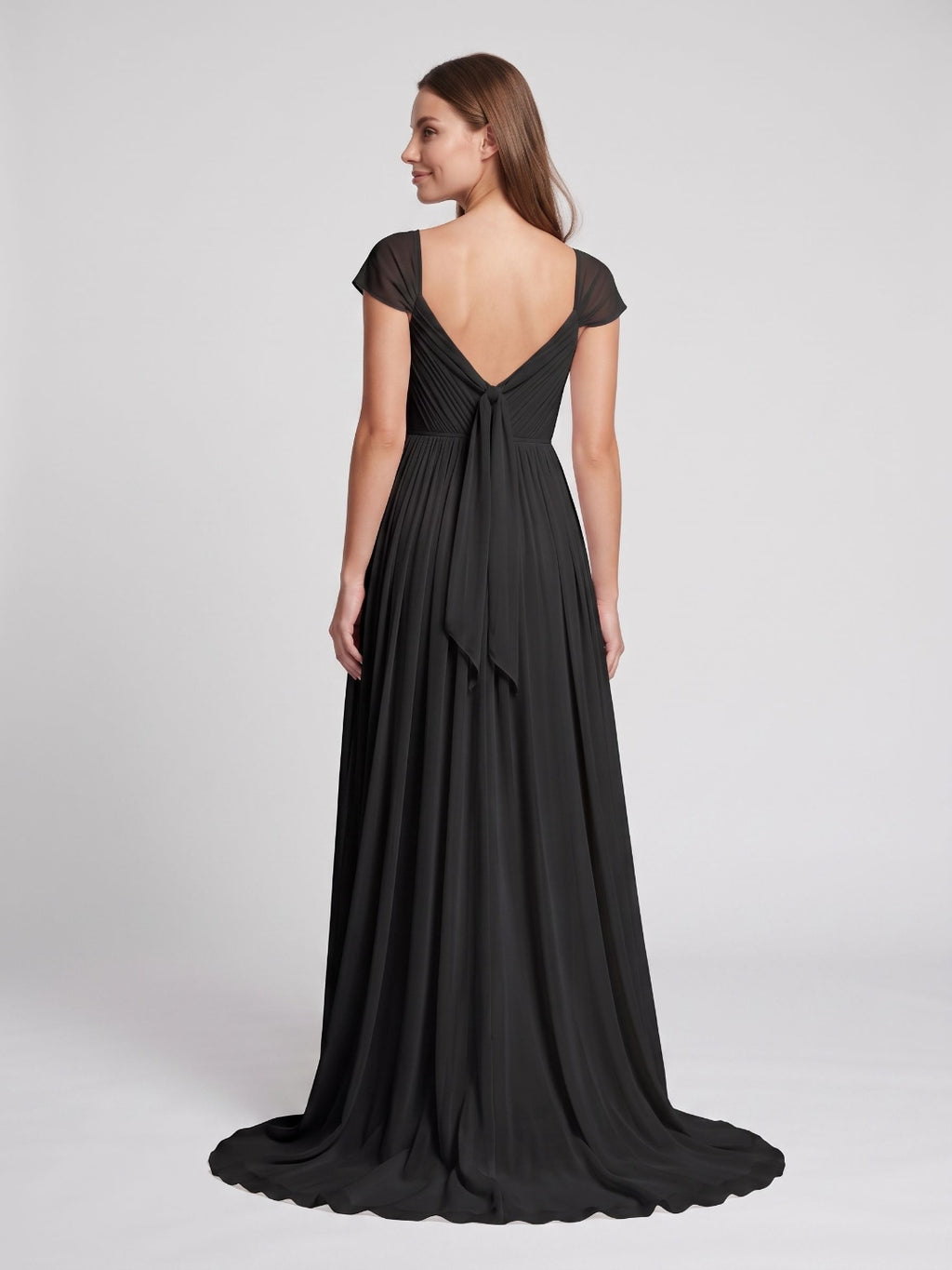 Black Chiffon A-Line Square Neck Backless Floor-Length Prom Dress