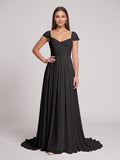 Black Chiffon A-Line Square Neck Backless Floor-Length Prom Dress