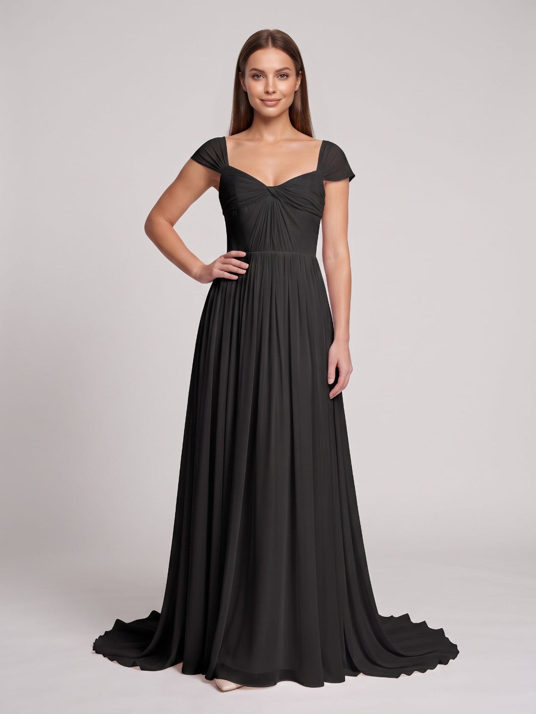 Black Chiffon A-Line Square Neck Backless Floor-Length Prom Dress