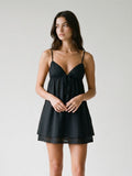 Black Chiffon A-Line V-Neck Backless Short Dress with Pleating