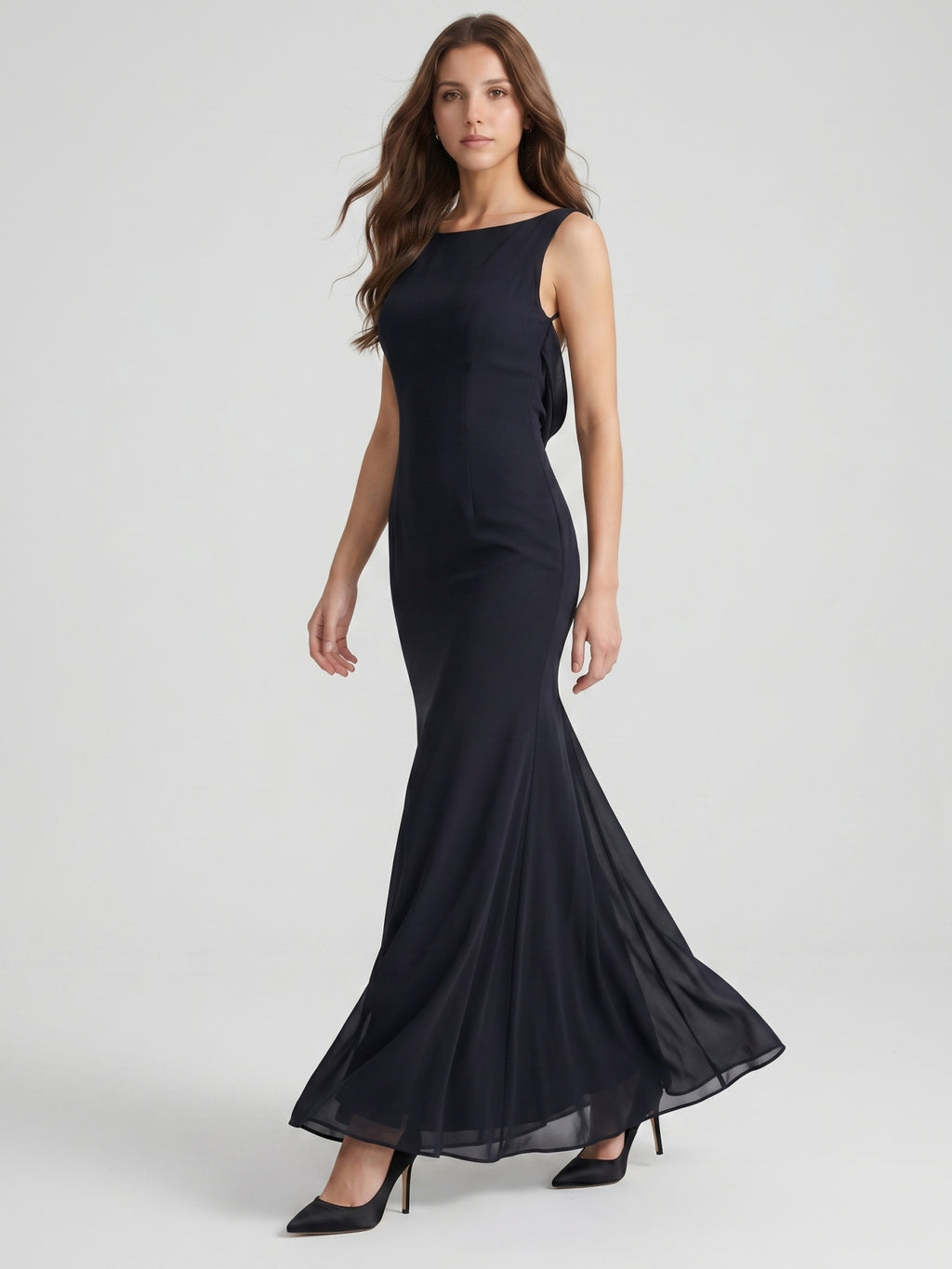 Black Chiffon Mermaid Scoop Neck Backless Floor-Length Bridesmaid Dress