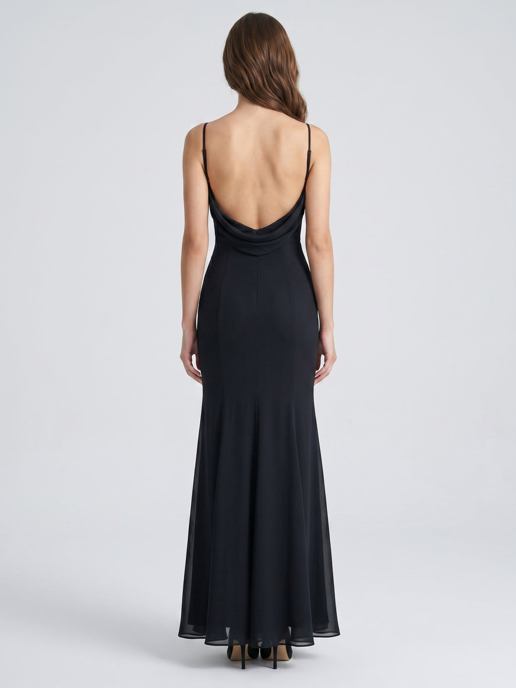 Black Chiffon Mermaid Scoop Neck Backless Floor-Length Bridesmaid Dress