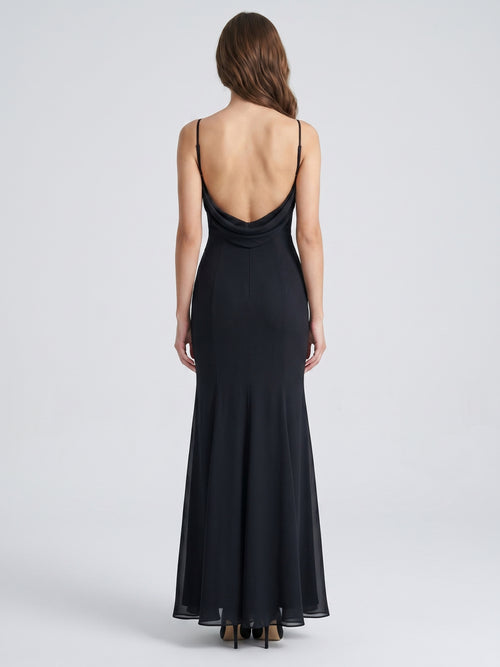 Black Chiffon Mermaid Scoop Neck Backless Floor-Length Bridesmaid Dress
