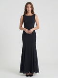 Black Chiffon Mermaid Scoop Neck Backless Floor-Length Bridesmaid Dress