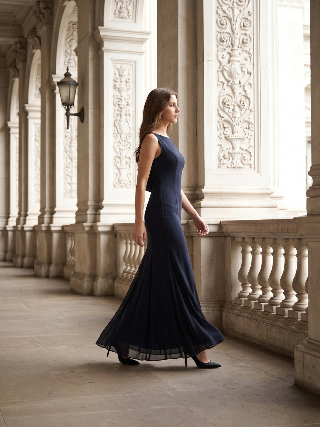 Black Chiffon Mermaid Scoop Neck Backless Floor-Length Bridesmaid Dress