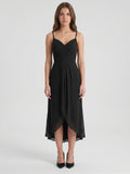 Black Chiffon Sheath Sweetheart Backless Asymmetrical Pleated Bridesmaid Dress