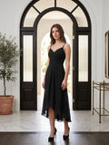 Black Chiffon Sheath Sweetheart Backless Asymmetrical Pleated Bridesmaid Dress