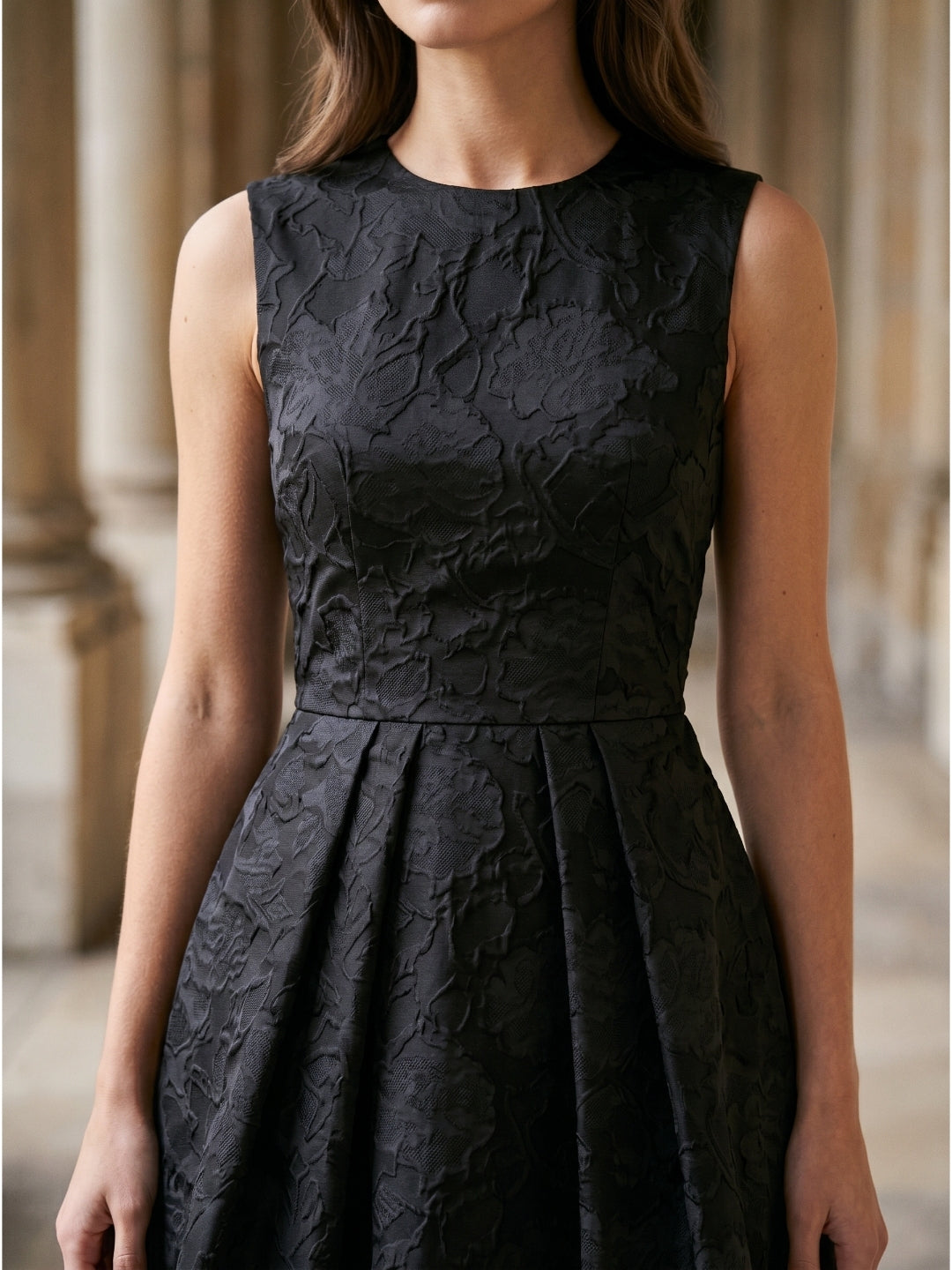 Black Jacquard A-Line Scoop Neck Back Zip Floor-Length Mother of the Bride Dresses with Ruffle