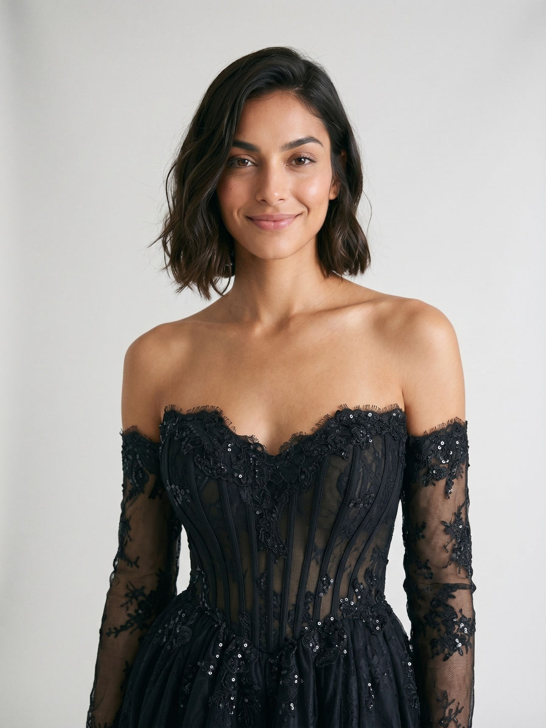 Black Lace A-Line Sweetheart Short Homecoming Dress with Sequins
