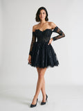 Black Lace A-Line Sweetheart Short Homecoming Dress with Sequins