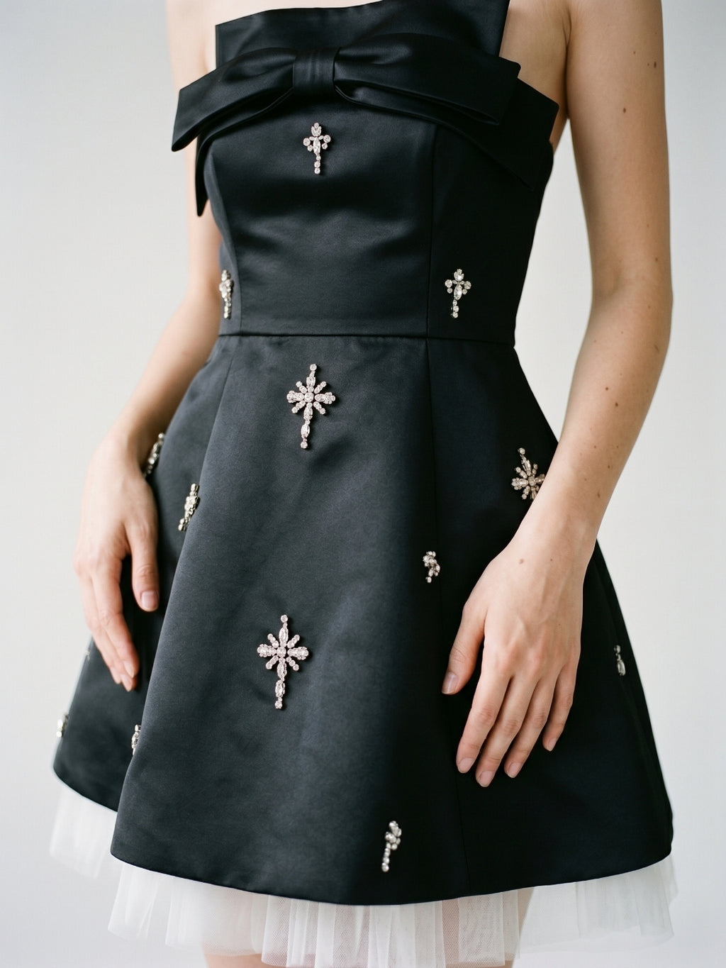 Black Matte Satin A-Line Straight Neck Backless Short Homecoming Dress with Beading