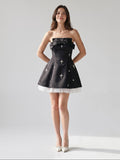 Black Matte Satin A-Line Straight Neck Backless Short Homecoming Dress with Beading