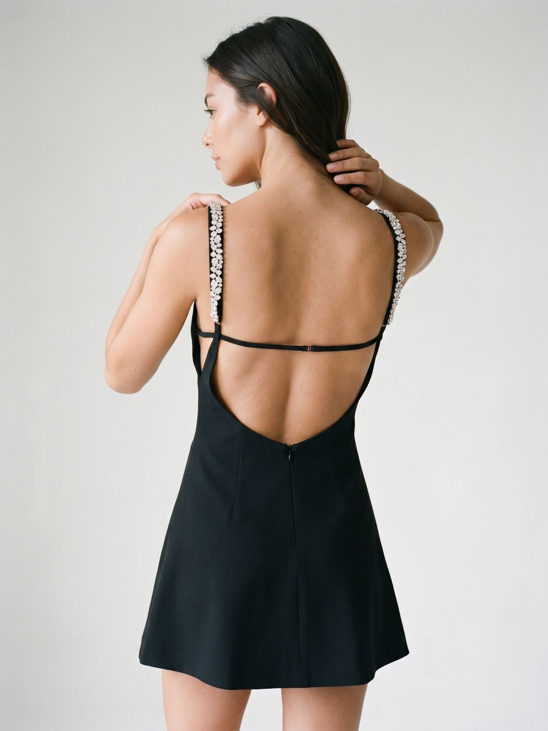 Black Matte Satin A-Line Sweetheart Backless Short Homecoming Dress with Beading