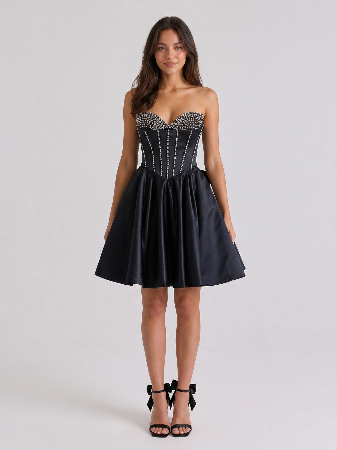 Black Matte Satin A-Line Sweetheart Short Homecoming Dress with Beading