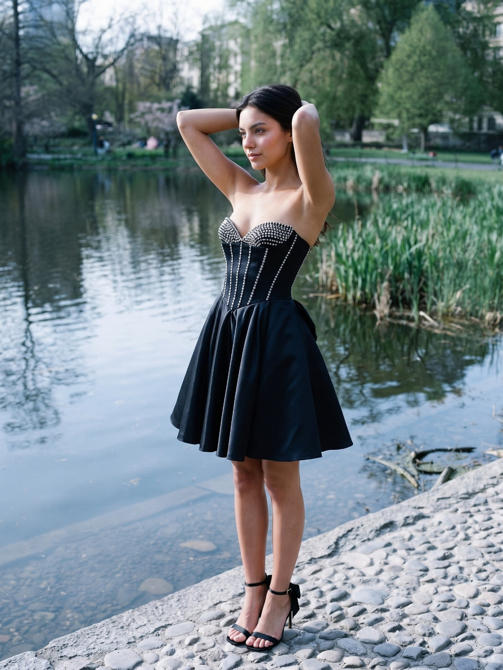 Black Matte Satin A-Line Sweetheart Short Homecoming Dress with Beading