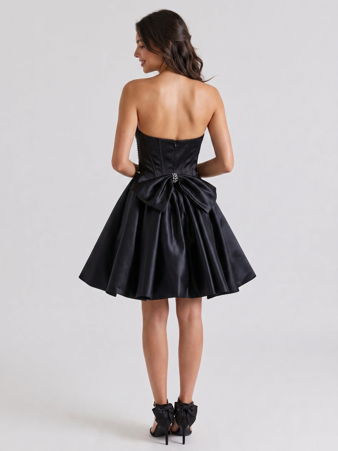 Black Matte Satin A-Line Sweetheart Short Homecoming Dress with Beading