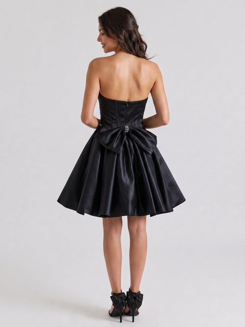 Black Matte Satin A-Line Sweetheart Short Homecoming Dress with Beading