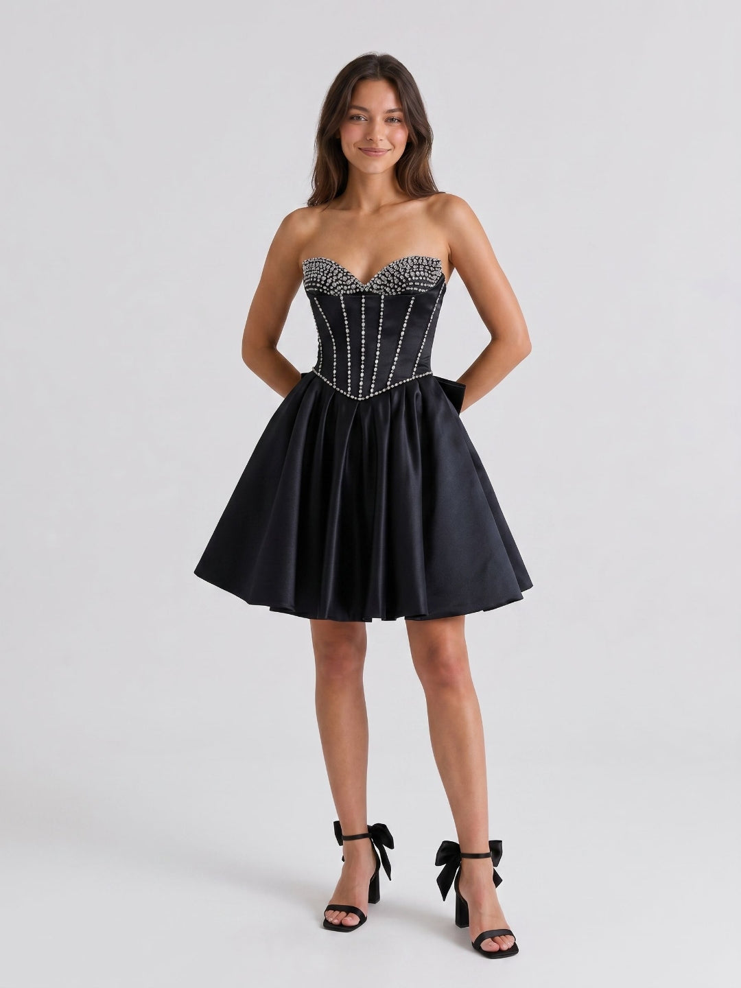 Black Matte Satin A-Line Sweetheart Short Homecoming Dress with Beading