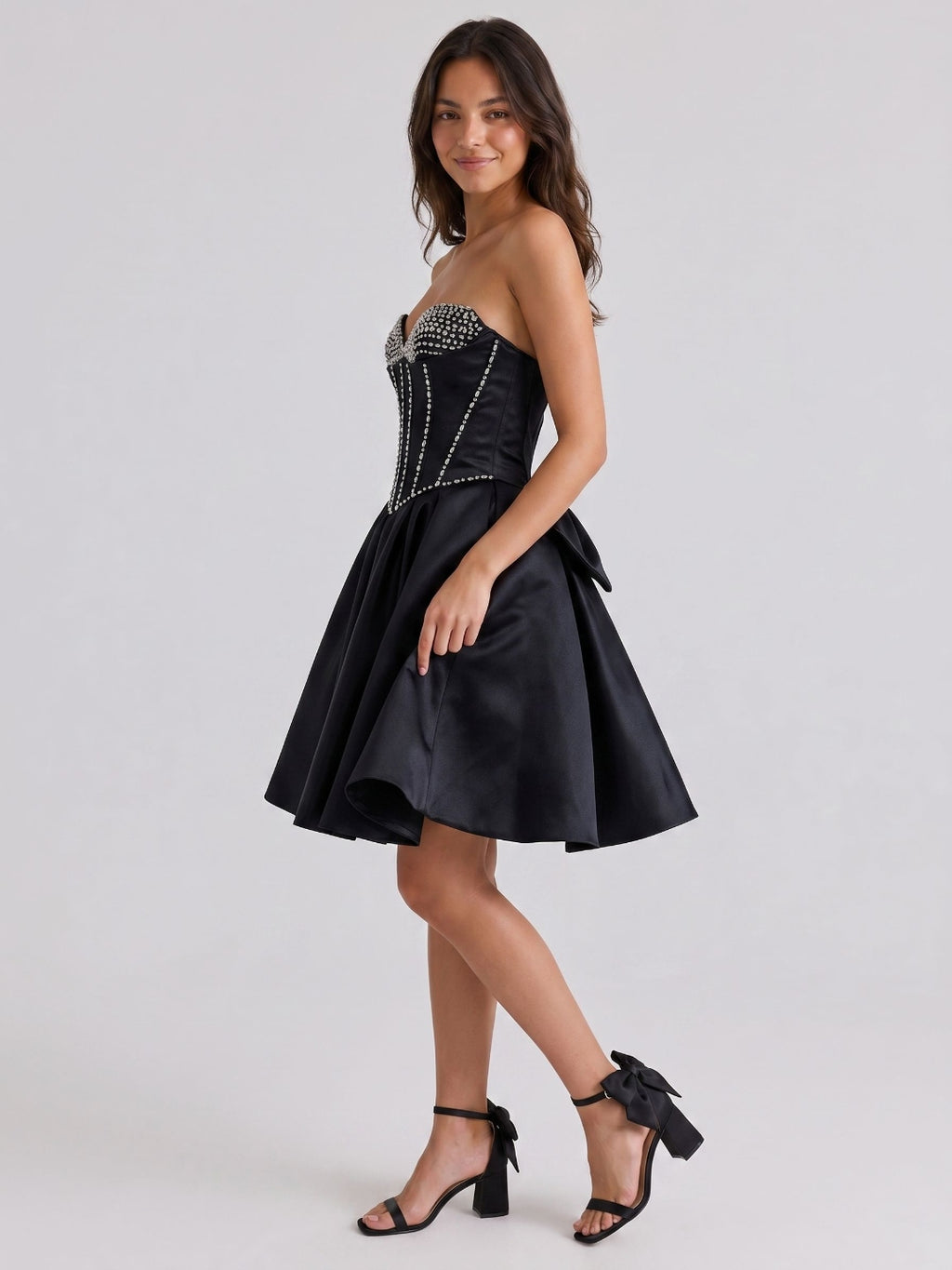 Black Matte Satin A-Line Sweetheart Short Homecoming Dress with Beading