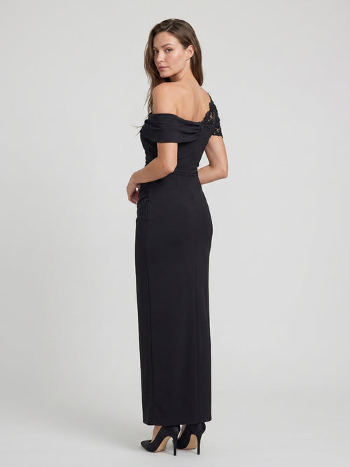 Black Matte Satin Mermaid One-Shoulder Back Zip Floor-Length Mother of the Bride Dress
