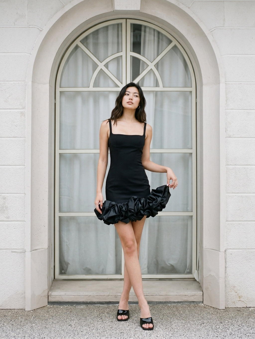 Black Matte Satin Sheath Square Neck Backless Short Homecoming Dress