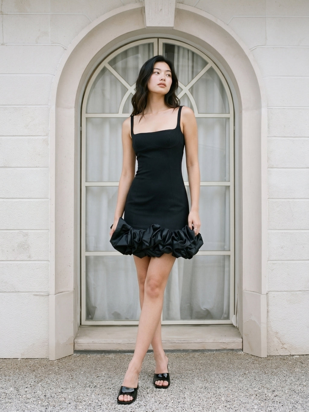 Black Matte Satin Sheath Square Neck Backless Short Homecoming Dress