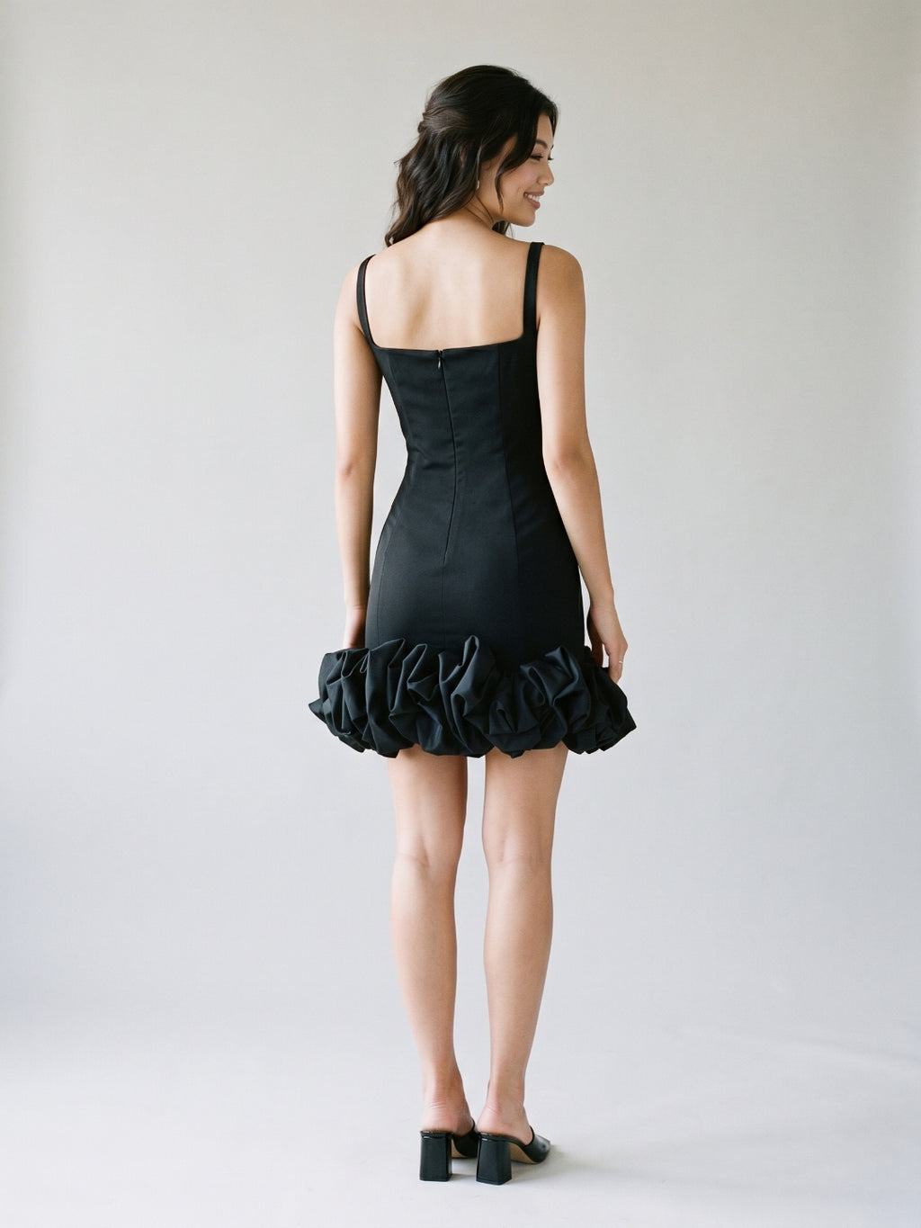 Black Matte Satin Sheath Square Neck Backless Short Homecoming Dress