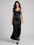 Black Matte Satin Sheath Sweetheart Back Zip Floor-Length Bridesmaid Dress