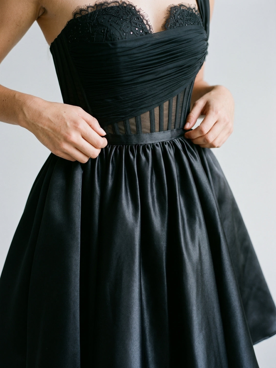 Black Satin A-Line One Shoulder Back Zip Short Homecoming Dress with Pleating
