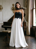 Black Satin A-Line Sweetheart Back Zip Floor-Length Dress