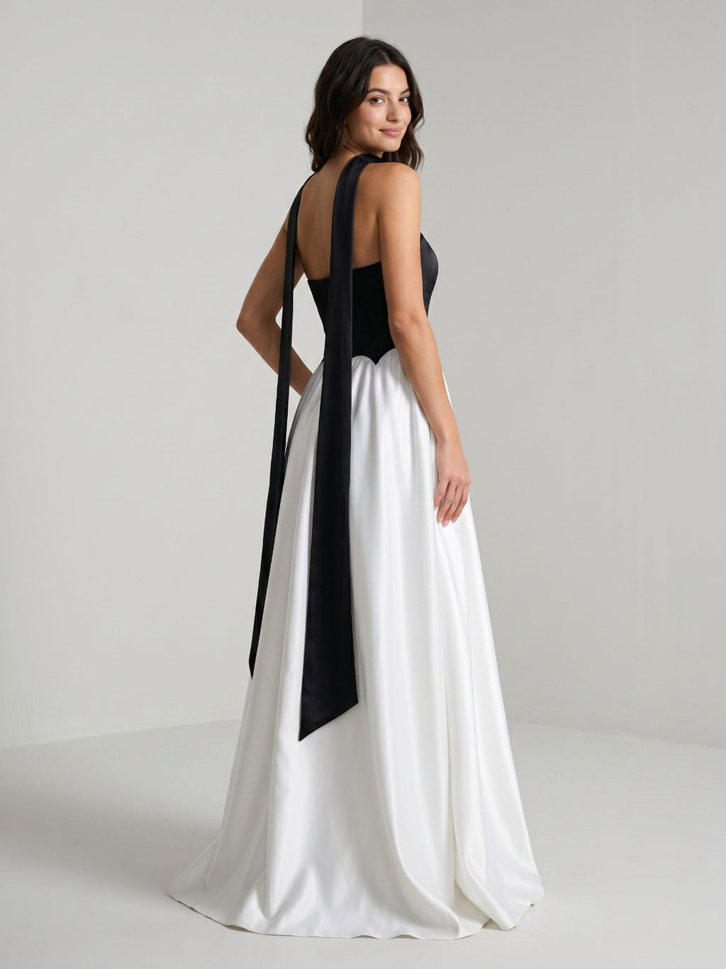 Black Satin A-Line Sweetheart Back Zip Floor-Length Dress