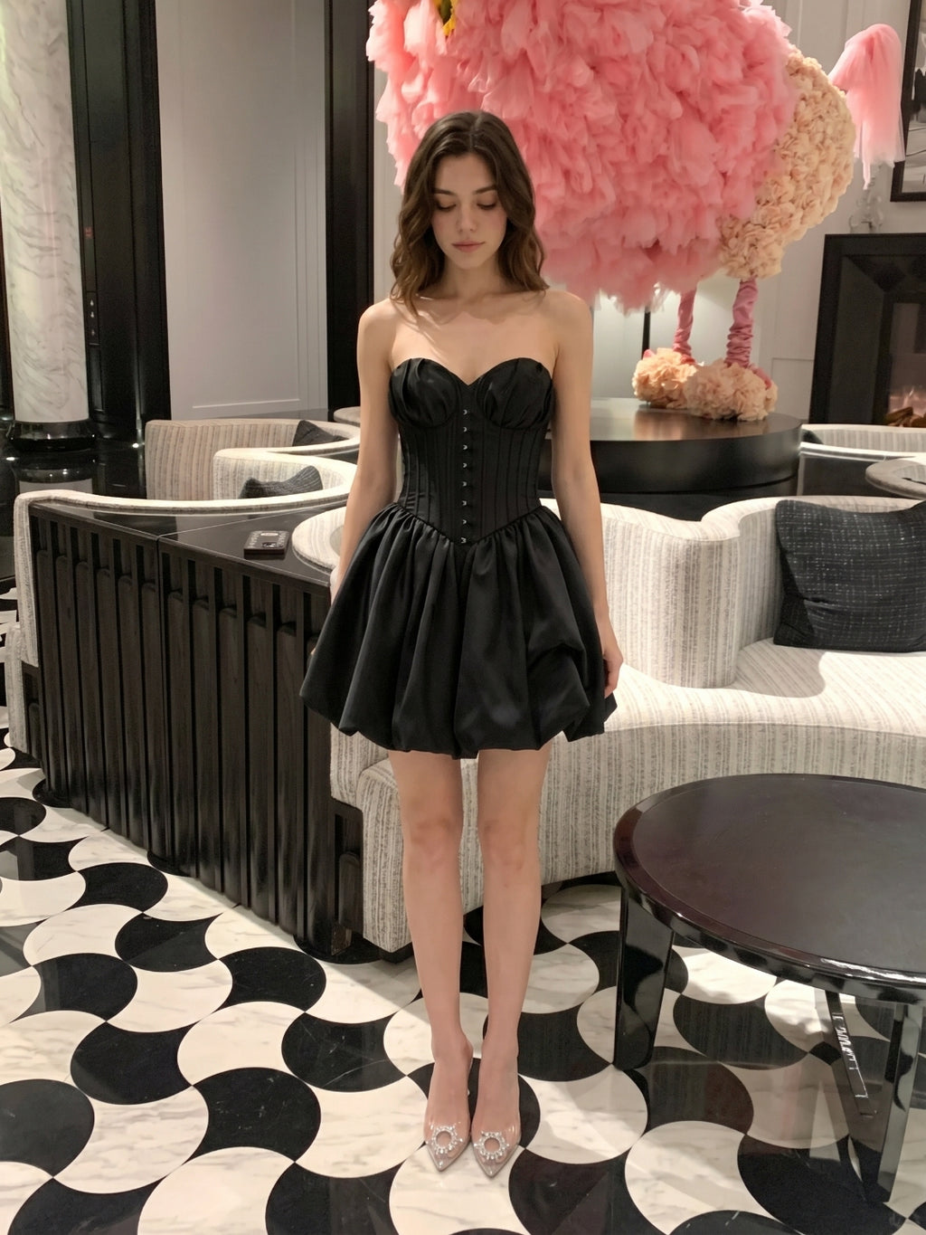 Black Satin A-Line Sweetheart Backless Short Homecoming Dress with Pleating