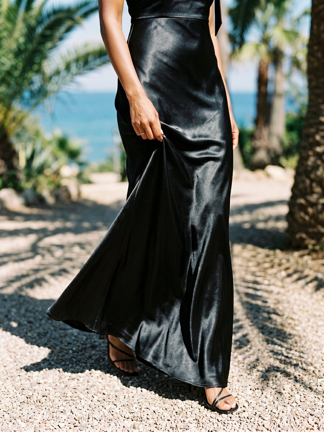 Black Satin Sheath One Shoulder Side Zip Floor-Length Bridesmaid Dress