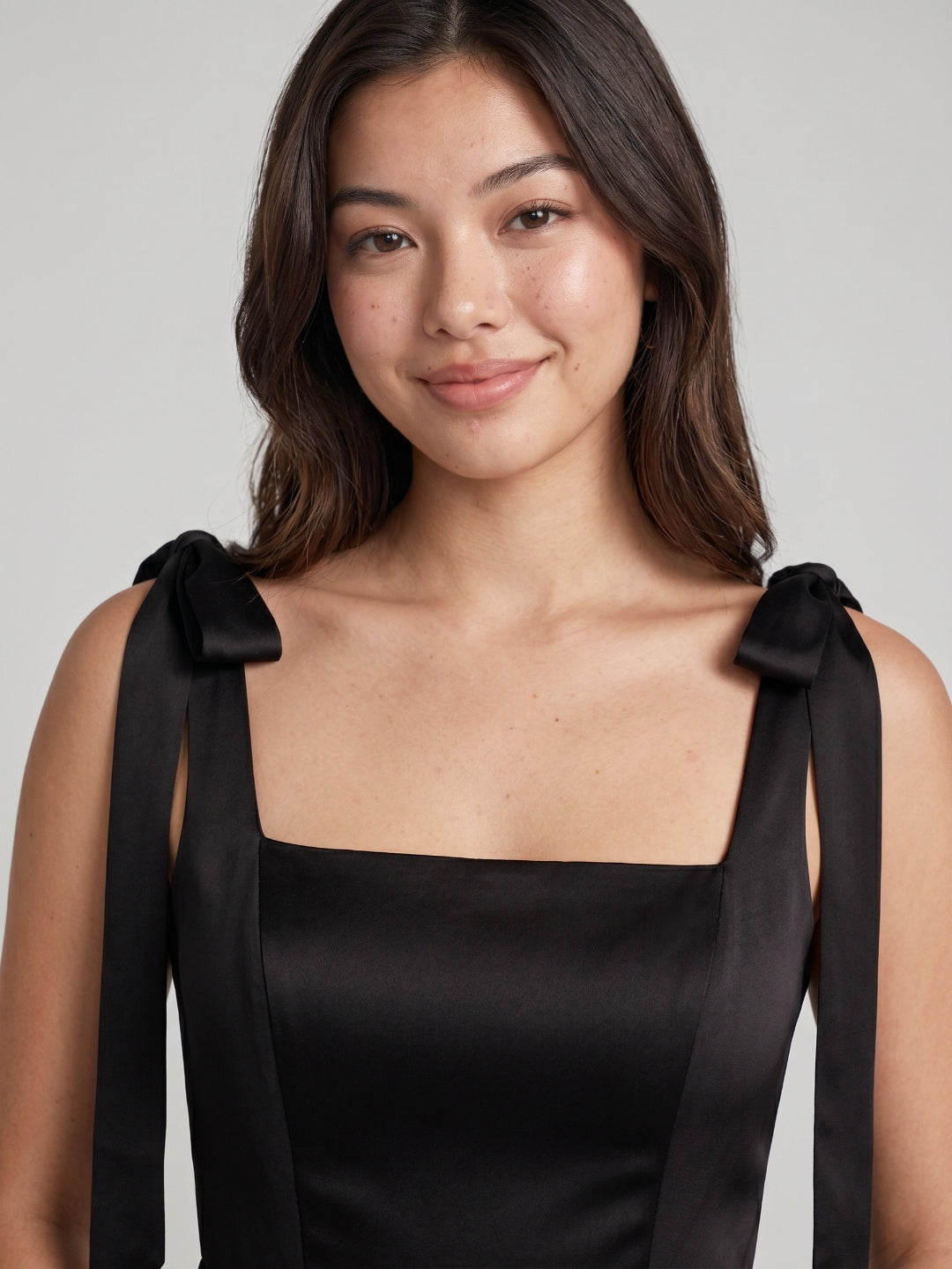 Black Satin Sheath Square Neck Backless Floor-Length Bridesmaid Dress