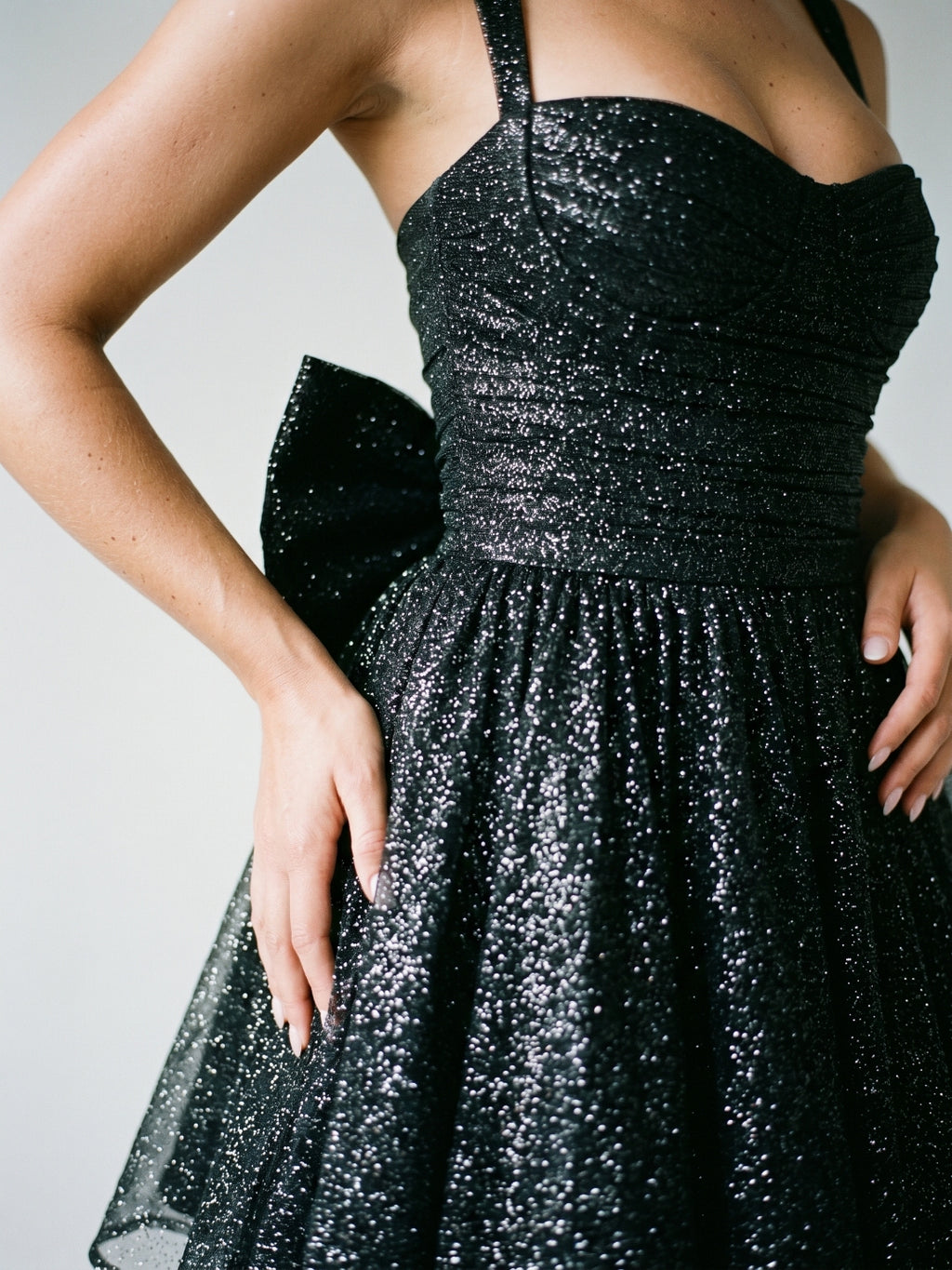 Black Sequin A-Line Sweetheart Backless Short Homecoming Dress with Bow